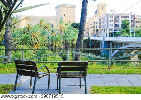Elche, Alicante, Spain- November 16, 2020 - Landscape Of The Hillside Of The Vinalopo River In Elche