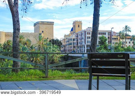 Elche, Alicante, Spain- November 16, 2020 - Landscape Of The Hillside Of The Vinalopo River In Elche