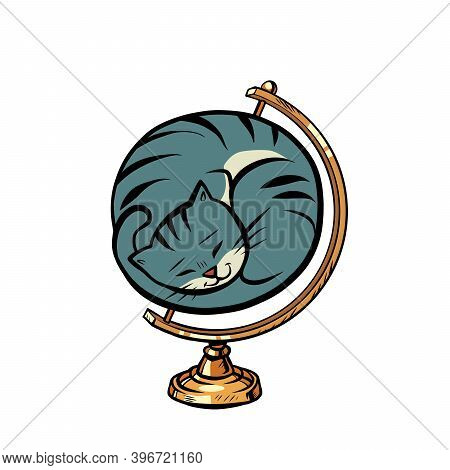 Globe International The Cat Is Curled Up In A Ball And Sleeps Comics Illustration Drawing