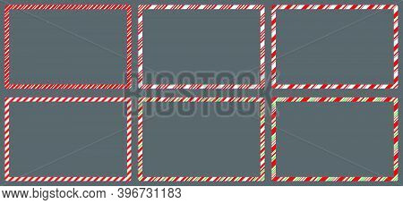 Candy Cane  Frames  Set Christmas. Collection Of Xmas Striped Border With Copyspace. Rectangle Backg