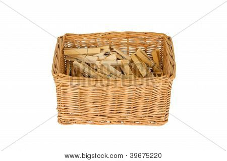 Basket With Wooden Clothespins