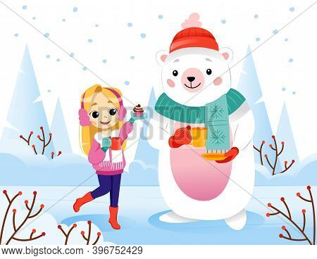 Colourful Gradient Vector Composition With Characters On White Background. Flat Cartoon Illustration