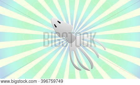 Appetizing Squid On A Retro Background, Vector Illustration. Delicious And Healthy Seafood. Squid Fo