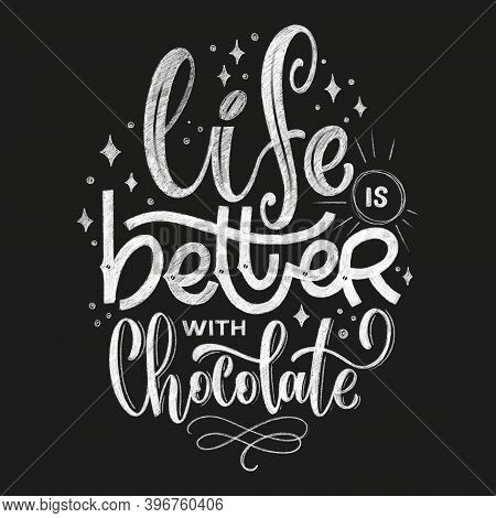 Chocolate Hand Lettering Chalk Quote. Christmas Winter Word Composition. Vector Design Elements For 