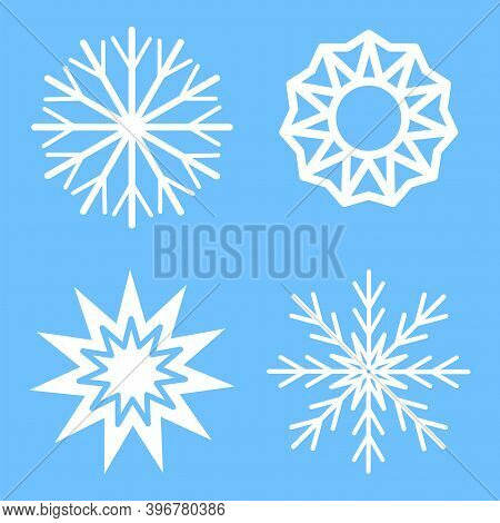 Paper Art Blue Birthday Card On White Backdrop. Art Line Illustration. Vector Winter Set. Stock Imag