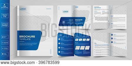 Minimal & Clean Geometric Design Of 8-page Blue Color Template For Brochure, Flyer, Magazine, Catalo