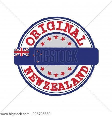 Vector Stamp For Original Logo With Text New Zealand And Tying In The Middle With Nation Flag. Grung