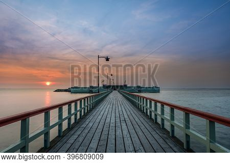 Malmo / Sweden - July 4 2019: Sunset At The Pier At Ribersborg Kallbadhus In Malmö Sweden