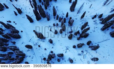Active Recreation Of People In The Mountains. Top View From The Throne. A Group Of People Walking Al