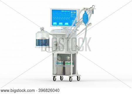 Icu Artificial Lung Ventilator With Fictive Design, Isometric View Isolated On White - Fight Coronav