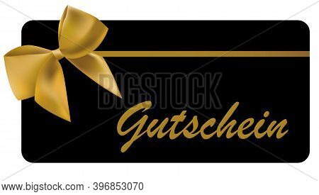 Gift Card With Word Gutschein, German For Voucher, With Gold Colored Ribbon Vector Illustration
