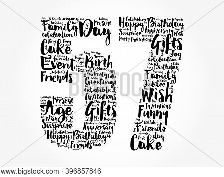 Happy 57th Birthday Word Cloud. Holiday Concept Background