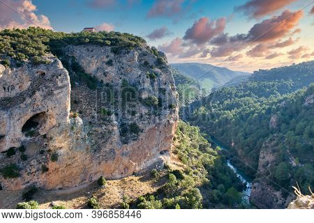 Jucar Cliff And River From The Mirador De El Ventano Del Diablo In Cuenca, Spain