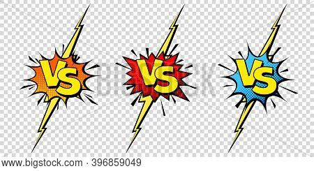 Comic Challenge Background. Cartoon Battle, Fight Border. Versus Or Vs Frame With Lightning. Sports 