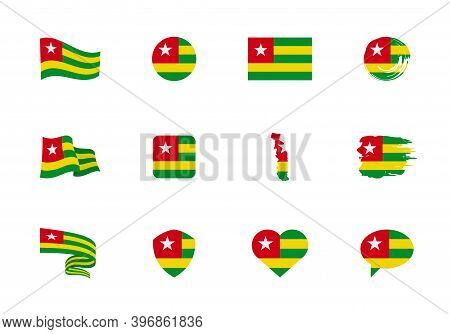 Togo Flag - Flat Collection. Flags Of Different Shaped Twelve Flat Icons.