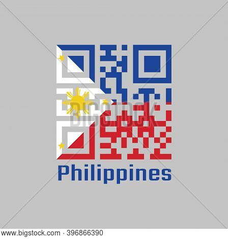 Qr Code Set The Color Of Philippines Flag, A Horizontal Blue And Red; White Equilateral Triangle Bas