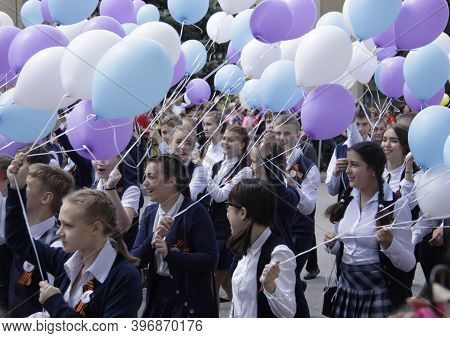 Children On Victory Parade Of The 71th Anniversary Of The Victory Day, Pyatigorsk Russia - May 09, 2