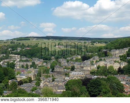 Panoramic View Of The Streets And Houses In Hebden Bridge In West Yorkshire In Summer Surrounded By 