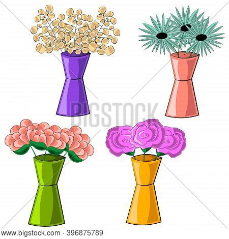 Small Set With Different Vases And Flowers