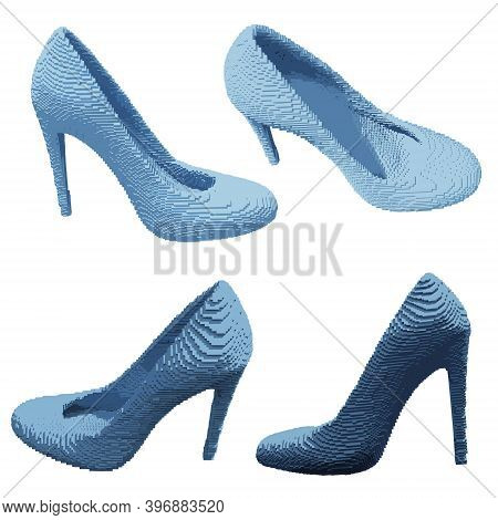 Shoes Women Voxel Graphics Picture Cube Cartoon High Heel