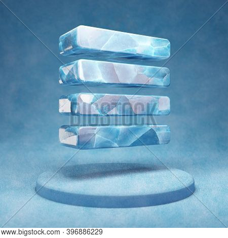 Text Align Justify Icon. Cracked Blue Ice Text Align Justify Symbol On Blue Snow Podium. Social Medi