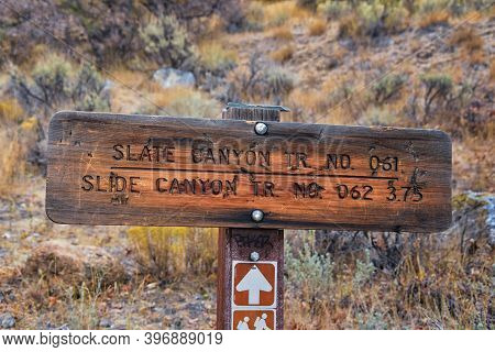 Trail Sign On The Y Trail, Provo Peak Hiking Trail By Y Mountain, Up Slide Canyon And Slate Canyon, 