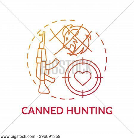Canned Hunting Red Gradient Concept Icon. Aim With Rifle. Endangered Nature. Animal Abuse And Wildli
