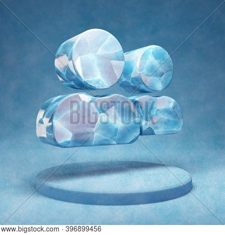 User Friend Icon. Cracked Blue Ice User Friend Symbol On Blue Snow Podium. Social Media Icon For Web