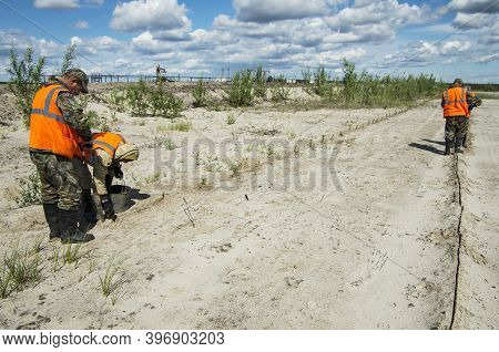 Khanty-mansi Autonomous Okrug, Russia / 12.06.2015: Reclamation Of An Oil Production Site. Planting 
