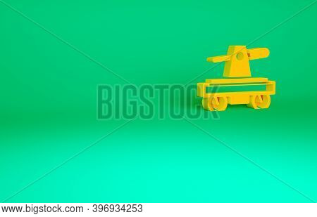 Orange Draisine Handcar Railway Bicycle Transport Icon Isolated On Green Background. Minimalism Conc