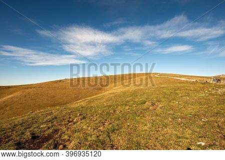 Beautiful Brown, Green And Orange Meadows On The Lessinia Plateau (altopiano Della Lessinia), Region