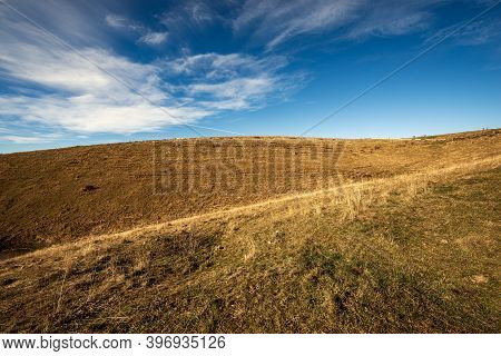 Beautiful Brown, Green And Orange Pastures On The Lessinia Plateau (altopiano Della Lessinia), Regio