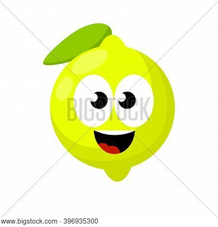 Lemon With Face. Eyes, Mouth On Sour Fruit. Mascot And Emotions. Funny And Cute Yellow Element With 