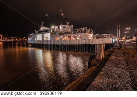 Helsinki, Finland November 22, 2020 Night Landscape Of The City And The Waterfront. High Quality Pho
