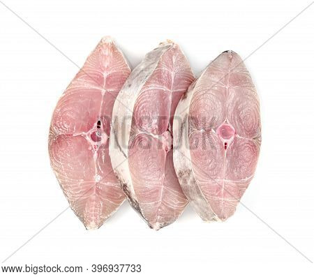 Spanish Mackerel Slice Or Spotted Mackerels Isolated On White Background ,scomberomorus