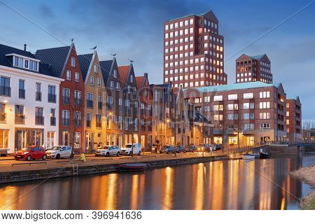 Amersfoort, Netherlands cityscape in the Vathorst district at twilight.