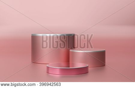 Podium Empty With Geometric Shapes In Pink Pastel Composition For Modern Stage Display And Minimalis