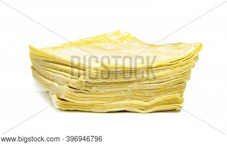 Closeup Wonton Wrapper Isolated On White Background