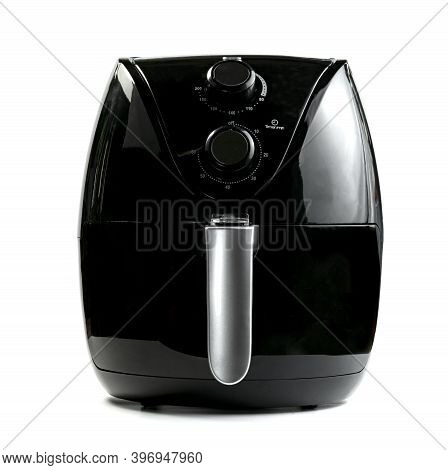 Black Air Fryer Oil Free Or Deep Fryer Machine Isolated On White Background