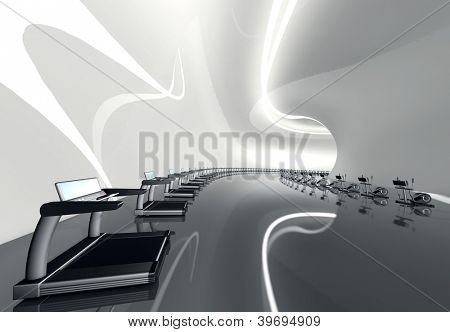 Futuristické moderní velká tělocvična s běžecký pás a eliptické Crossový trenažér