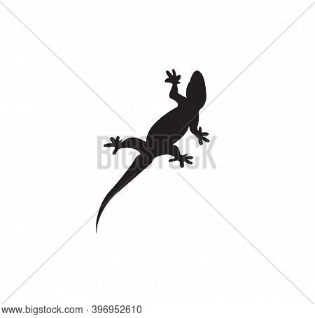 Black Flat Icon Of Gecko On White Background