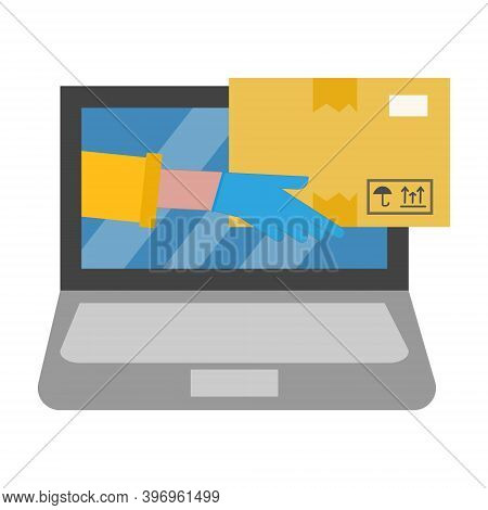 Parcel, Delivery Service, Onlaine Ordering, Shopping, Ecommerce Concept. Safe Delivery, Hands In Glo