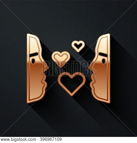 Gold Love At First Sight Icon Isolated On Black Background. Long Shadow Style. Vector