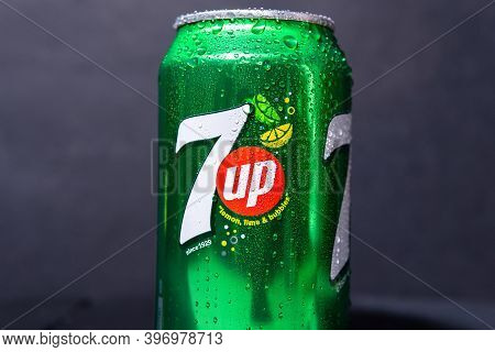 Tyumen, Russia-november 02, 2020: 7 Up Is Lemon Lime Flavored Drink. 7up Was Created By Charles Leip