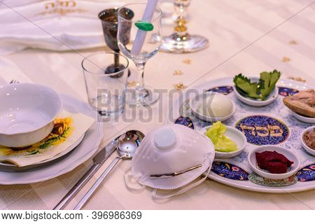 Small Jewish Passover Seder Dinner In The Covid-19 Corona Era