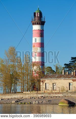 Shepelevsky Lighthouse Close-up On A Sunny May Day.