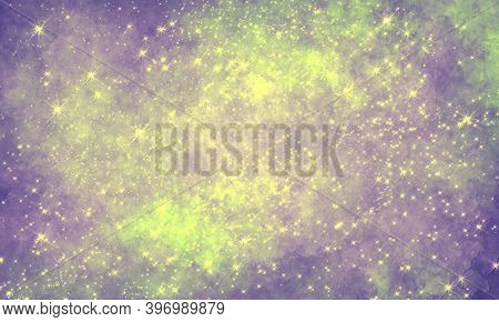 Green Magenta Bright Saturated Space Background With Many Stars And Grunge Texture. Stylish Backgrou