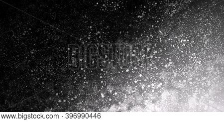 Black-white Grunge Background Dark With Spots And Grains. Abstract Simple Backdrop For Banners, Web,