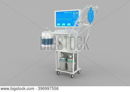 Icu Artificial Lung Ventilator With Fictive Design Isolated On Grey Background - Heal Corona Virus C