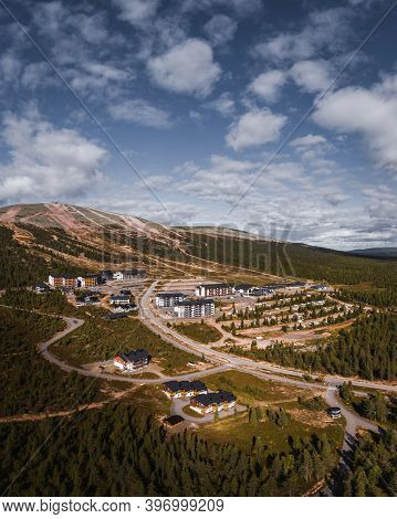 View Of The Skiing Slopes Of Yllas In The Northern Finland From The Air On A Bright Autumn Day